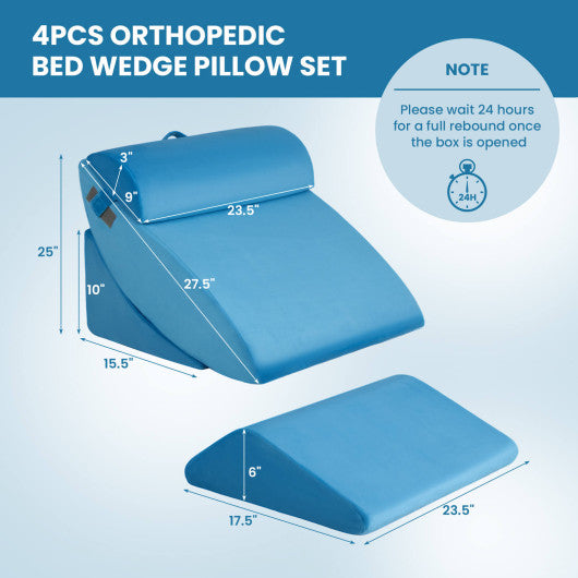 4 Pieces Orthopedic Bed Wedge Pillow Set for Pain Relief-Blue on Sale