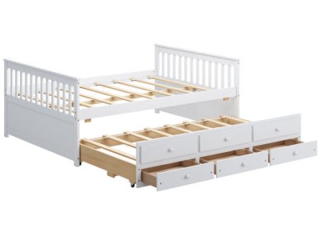 Full Size Wood Daybed Frame with Trundle Bed and 3 Storage Drawers-White Online Sale