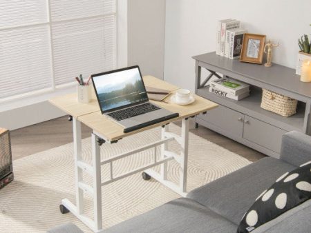 Mobile Standing up Desk Adjustable Computer Desk Tilting Workstation-Natural Cheap