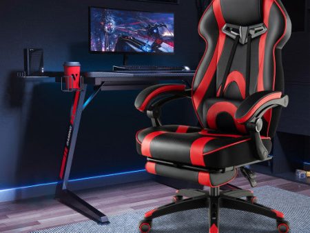 Gaming Chair Racing Style Swivel Chair with Footrest and Adjustable Lumbar Pillow-Red Discount