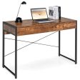 2-Drawer Home Office Desk with Steel Frame-Rustic Brown Online Sale