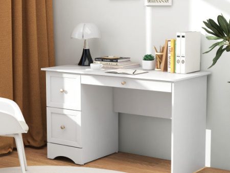 Wooden Computer Desk Workstation with 3 Drawers for Home and Office-White on Sale