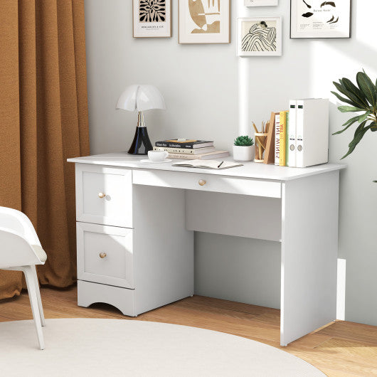 Wooden Computer Desk Workstation with 3 Drawers for Home and Office-White on Sale