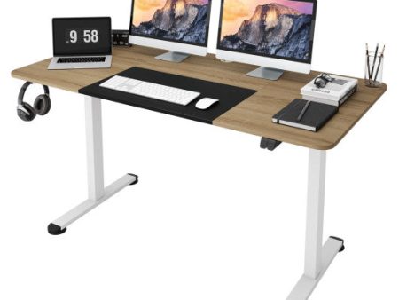 55 Inch Electric Height Adjustable Office Desk with Hook-Natural Fashion