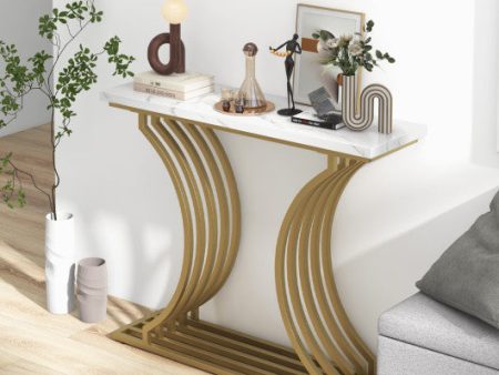 39-Inch Gold Entryway Table Modern Console Table with Faux Marble Tabletop-Golden Online Hot Sale