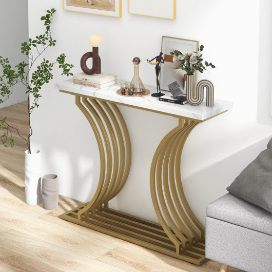 39-Inch Gold Entryway Table Modern Console Table with Faux Marble Tabletop-Golden Online Hot Sale