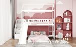 White Twin Over Twin PlayHouse Perpendicular Bunk Bed with Slide Hot on Sale