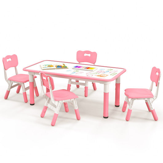 Kids Table and Chairs Set for 4 with Graffiti Desktop-Pink For Cheap