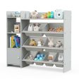 4-Tier Kids Bookshelf and Toy Storage Rack with 8 Toy Organizer Bins-Grey Online Sale