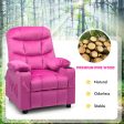 Kids PU Leather Velvet Fabric Kids Recliner Chair with Cup Holders-Pink Online Hot Sale