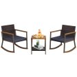 3 Pieces Rattan Rocking Bistro Set with Coffee Table and Cushions-Navy For Discount