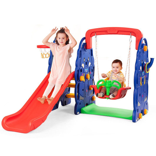 3-in-1 Junior Children Freestanding Design Climber Slide Swing Seat Basketball Hoop Fashion