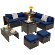 Outdoor 9 Pieces Patio Furniture Set with 50 000 BTU Propane Fire Pit Table-Navy Online now