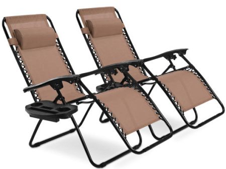 2 Pieces Folding Lounge Chair with Zero Gravity-Brown Supply