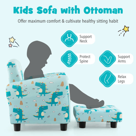 Kids Single Sofa with Cute Patterns  Ergonomic Backrest and Armrests-Blue Online