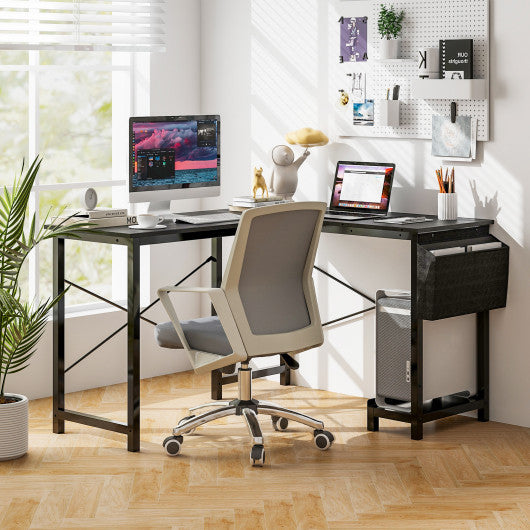 Modern Reversible Computer Desk with Storage Pocket and CPU Stand for Working Writing Gaming-Dark Gray Supply