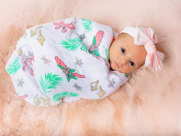 Gift Set: Florida Baby Muslin Swaddle Blanket and Burp Cloth Bib Combo (Floral) by Little Hometown Hot on Sale