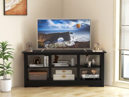 58 Inch TV Stand with 6 Open Storage Shelves for TVs up to 65 Inches-Black Discount