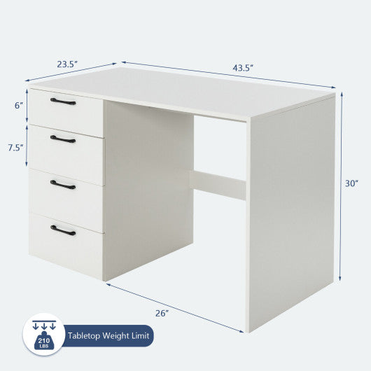 43.5 Inch Computer Desk with 4 Large Drawers-White on Sale