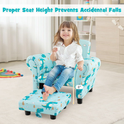 Kids Single Sofa with Cute Patterns  Ergonomic Backrest and Armrests-Blue Online