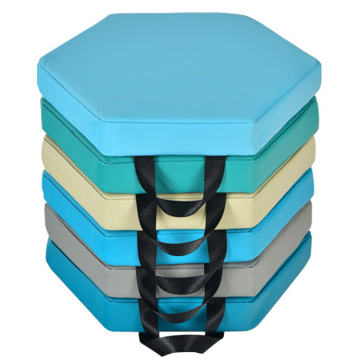 6 Pieces Multifunctional Hexagon Toddler Floor Cushions Classroom Seating with Handles-Blue For Cheap