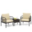 3 Pieces Patio Wicker Conversation Set with Cushions and Tempered Glass Coffee Table-Beige Online