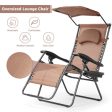 Folding Recliner Lounge Chair with Shade Canopy Cup Holder-Brown Supply