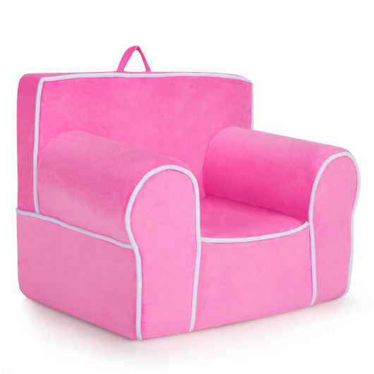 Upholstered Kids Sofa with Velvet Fabric and High-Quality Sponge-Pink on Sale