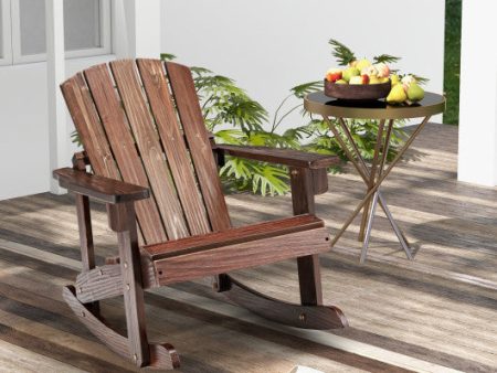 Outdoor Wooden Kid Adirondack Rocking Chair with Slatted Seat-Coffee Online