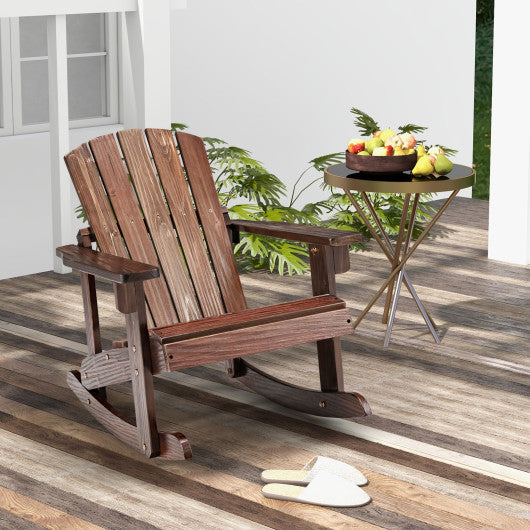 Outdoor Wooden Kid Adirondack Rocking Chair with Slatted Seat-Coffee Online