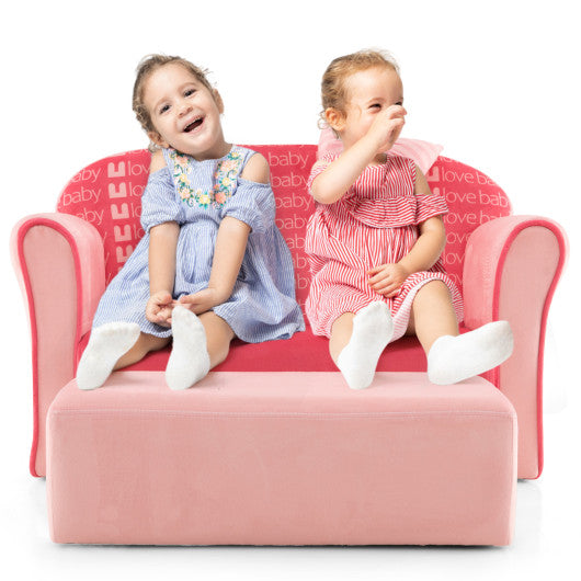 Ultra Soft Velvet Kids Sofa Chair Toddler Couch with Ottoman-Pink Discount