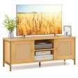 Boho TV Stand for TV up to 55 Inches with Faux Rattan Door-Natural Sale