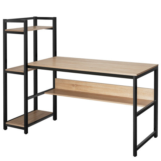 59-Inch Computer Desk Home Office Workstation 4-Tier Storage Shelves-Natural Online now