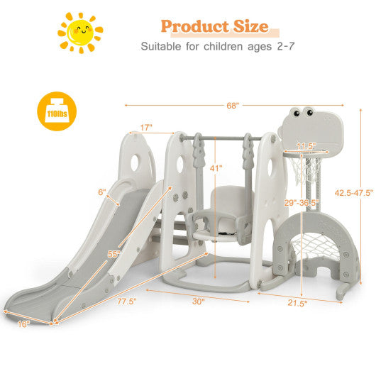 6 in 1 Toddler Slide and Swing Set with Ball Games-White Fashion