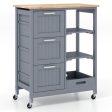 Kitchen Island Cart on Wheels with Rubber Wood Top and 3 Drawersand Removable Tray-Gray Online