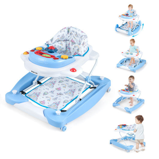 6 in 1 Foldable Baby Walker with Adjustable Height-Blue For Discount