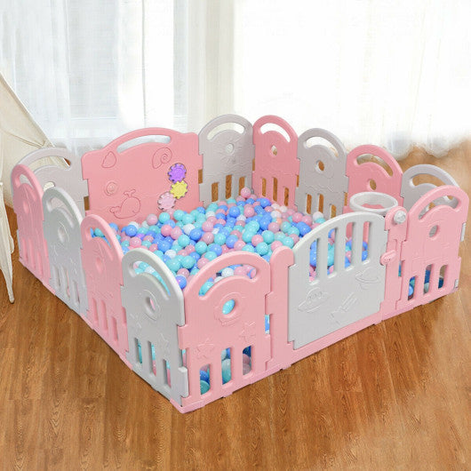 14-Panel Baby Playpen with Music Box & Basketball Hoop-Pink For Discount