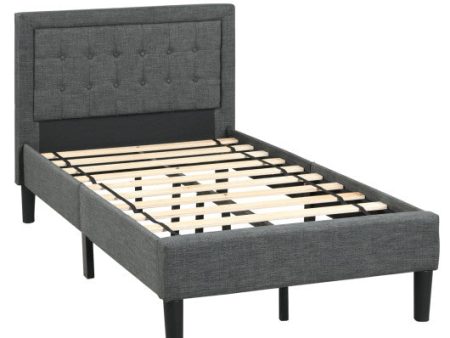 Twin Size Upholstered Bed Frame with Button Tufted Headboard For Sale