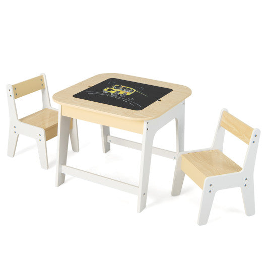 Kid s Table and Chairs Set with Double-sized Tabletop-Natural For Sale