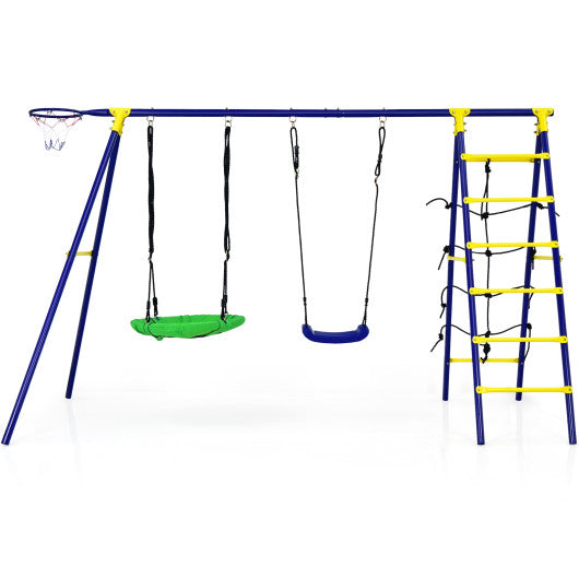 5-In-1 Outdoor Kids Swing Set with A-Shaped Metal Frame and Ground Stake For Cheap