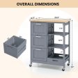 Kitchen Island Cart on Wheels with Rubber Wood Top and 3 Drawersand Removable Tray-Gray Online