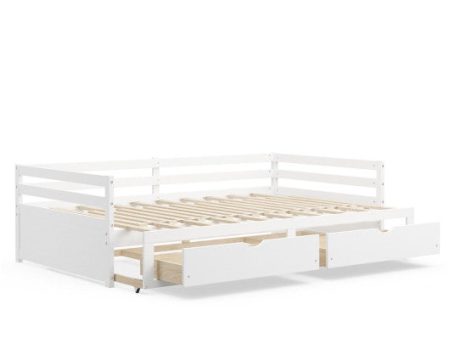 Extendable Twin to King Daybed with Trundle and 2 Storage Drawers-White Online now