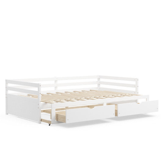 Extendable Twin to King Daybed with Trundle and 2 Storage Drawers-White Online now