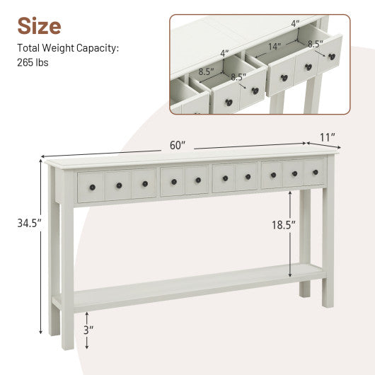 60 Inch Long Sofa Table with 4 Drawers and Open Shelf for Living Room-White Hot on Sale