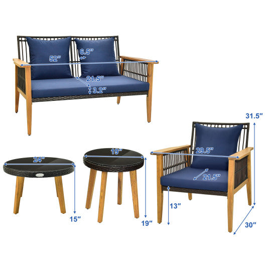 5 Piece Outdoor Conversation Set with 2 Coffee Tables for Backyard Poolside-Navy Online Sale