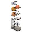 Metal Basketball Holder with 7 Removable Hanging Rods and Side Ball Basket For Cheap