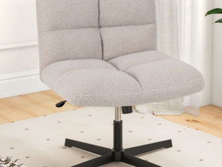 Office Armless Chair Cross Legged with Imitation Lamb Fleece and Adjustable Height-Gray Online Hot Sale