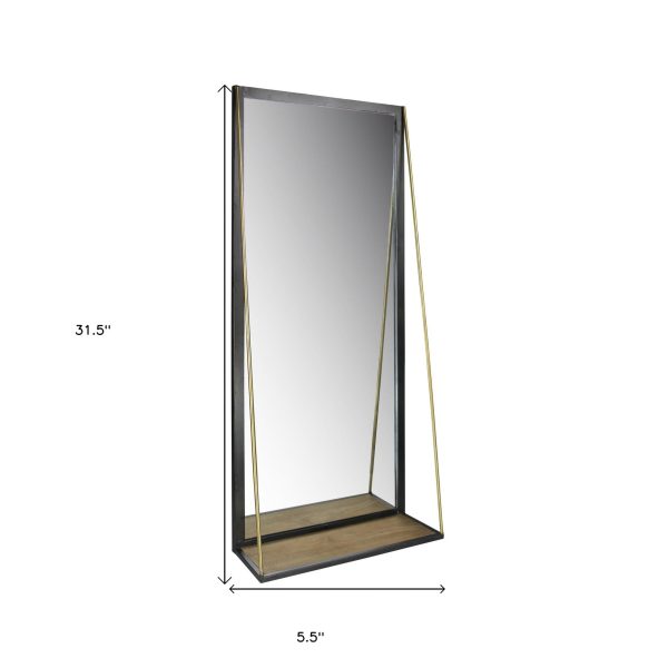 Black Metal Mirror with Shelf For Sale