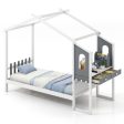 Twin Full Bed Frame with House Roof Canopy and Fence for Kids-Full Size For Sale