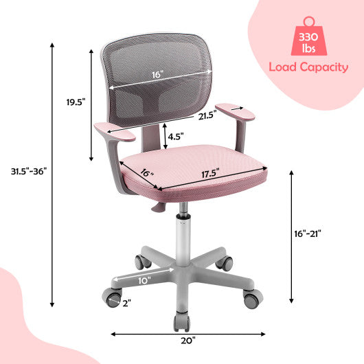 Adjustable Desk Chair with Auto Brake Casters for Kids-Pink Cheap